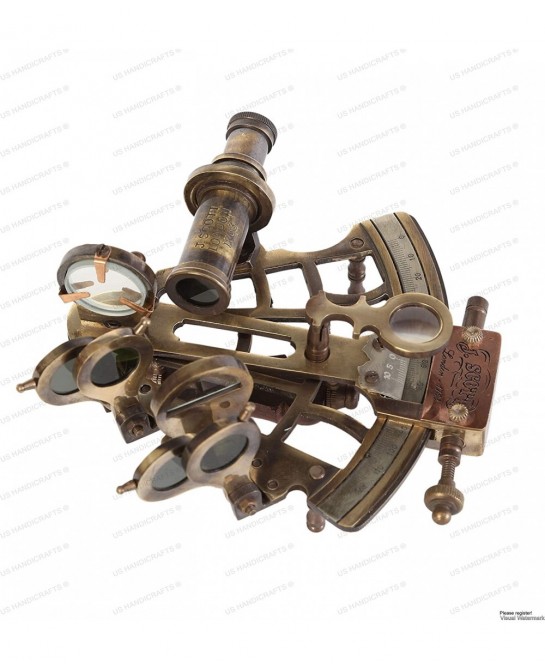 J. Scott London Brass Ship History Sextant with Hardwood Box. Vintage Solid Antique Brass Nautical Functional Maritime Sextan...