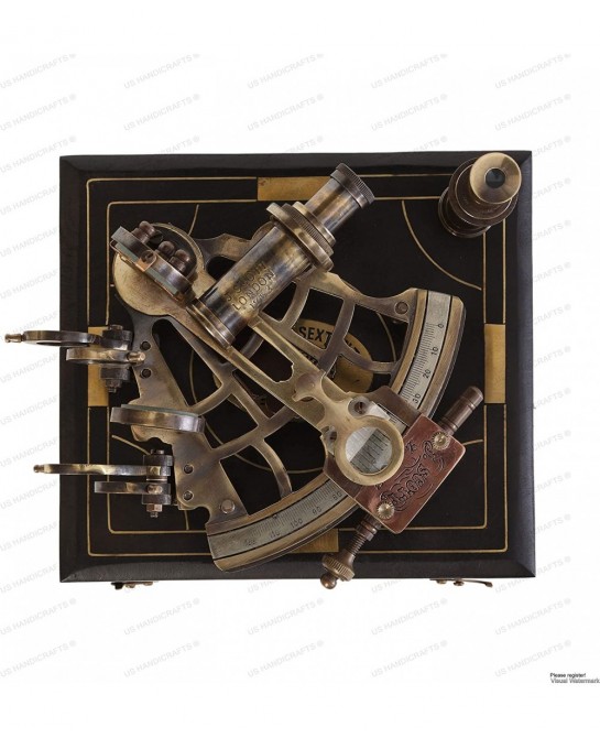 J. Scott London Brass Ship History Sextant with Hardwood Box. Vintage Solid Antique Brass Nautical Functional Maritime Sextan...