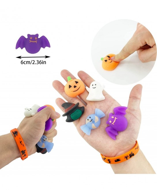 54Pc Kids Halloween Party Favors Slap Bracelets Rubber Wristbands Mochi Squishy Assorted Gifts for Kids Halloween Trick or Tr...