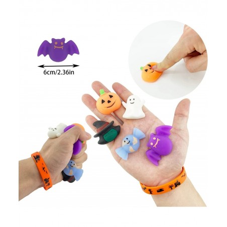 54Pc Kids Halloween Party Favors Slap Bracelets Rubber Wristbands Mochi Squishy Assorted Gifts for Kids Halloween Trick or Tr...