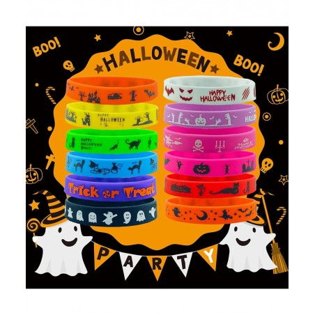 54Pc Kids Halloween Party Favors Slap Bracelets Rubber Wristbands Mochi Squishy Assorted Gifts for Kids Halloween Trick or Tr...