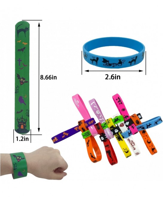 54Pc Kids Halloween Party Favors Slap Bracelets Rubber Wristbands Mochi Squishy Assorted Gifts for Kids Halloween Trick or Tr...