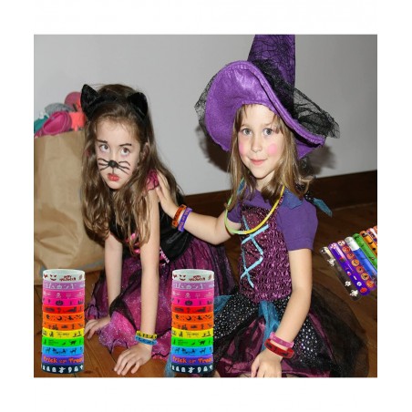 54Pc Kids Halloween Party Favors Slap Bracelets Rubber Wristbands Mochi Squishy Assorted Gifts for Kids Halloween Trick or Tr...