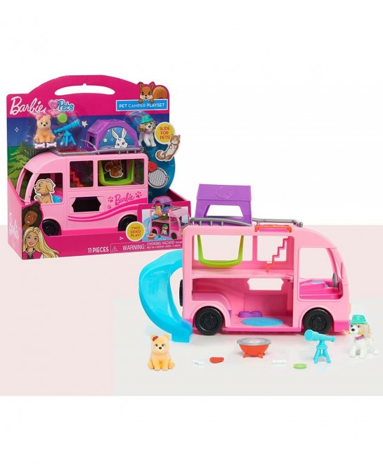 Barbie Pet Camper 11-Pieces Toy Figures and Playset Kids Toys for Ages 3 Up Pink $23.96 Doll Playsets