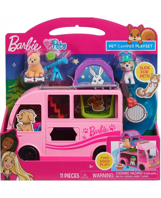 Barbie Pet Camper 11-Pieces Toy Figures and Playset Kids Toys for Ages 3 Up Pink $23.96 Doll Playsets