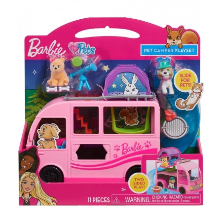 Barbie Pet Camper 11-Pieces Toy Figures and Playset Kids Toys for Ages 3 Up Pink $23.96 Doll Playsets