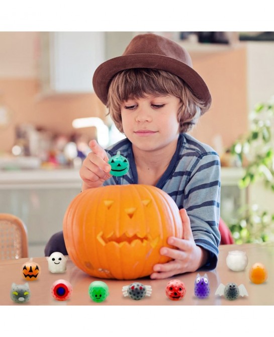24 PCS Halloween Mini Squeeze Balls with Water Beads Stress Relief Toys for Kids Girls Boys Halloween Party Favors Halloween ...