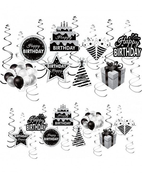 30Pcs Black White Silver Birthday Hanging Swirls Decorations for Women Men Black White Happy Birthday Foil Swirl Party Suppli...