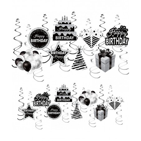 30Pcs Black White Silver Birthday Hanging Swirls Decorations for Women Men Black White Happy Birthday Foil Swirl Party Suppli...