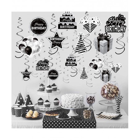 30Pcs Black White Silver Birthday Hanging Swirls Decorations for Women Men Black White Happy Birthday Foil Swirl Party Suppli...