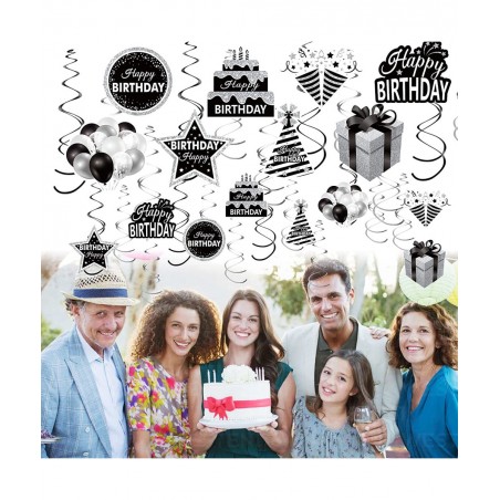 30Pcs Black White Silver Birthday Hanging Swirls Decorations for Women Men Black White Happy Birthday Foil Swirl Party Suppli...