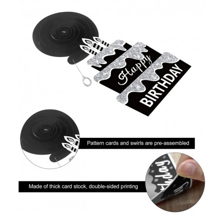 30Pcs Black White Silver Birthday Hanging Swirls Decorations for Women Men Black White Happy Birthday Foil Swirl Party Suppli...