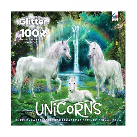 Unicorns Glitter -Rainbow Unicorn Family - 100 Piece Jigsaw Puzzle $22.03 Jigsaw Puzzles