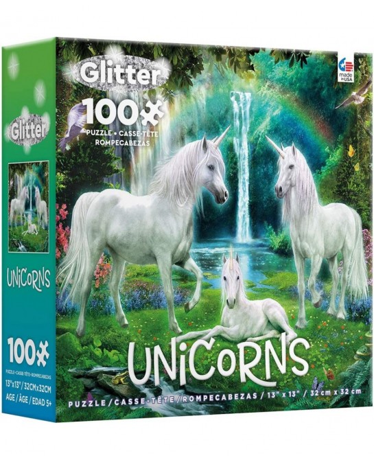 Unicorns Glitter -Rainbow Unicorn Family - 100 Piece Jigsaw Puzzle $22.03 Jigsaw Puzzles