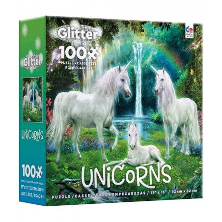 Unicorns Glitter -Rainbow Unicorn Family - 100 Piece Jigsaw Puzzle $22.03 Jigsaw Puzzles