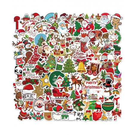 100Pcs/Pack Christmas Stickers Waterproof Cute Vinyl Stickers for Christmas Decoration Cute Santa Stickers Aesthetic Water Bo...