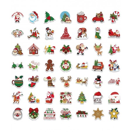 100Pcs/Pack Christmas Stickers Waterproof Cute Vinyl Stickers for Christmas Decoration Cute Santa Stickers Aesthetic Water Bo...