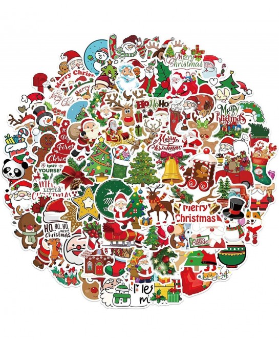 100Pcs/Pack Christmas Stickers Waterproof Cute Vinyl Stickers for Christmas Decoration Cute Santa Stickers Aesthetic Water Bo...