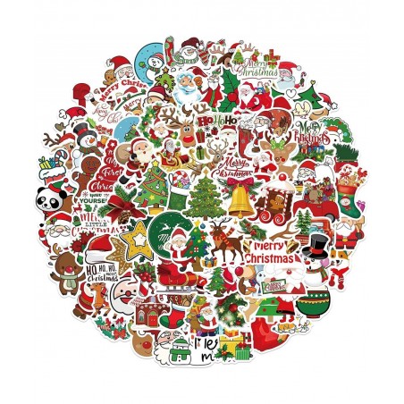 100Pcs/Pack Christmas Stickers Waterproof Cute Vinyl Stickers for Christmas Decoration Cute Santa Stickers Aesthetic Water Bo...