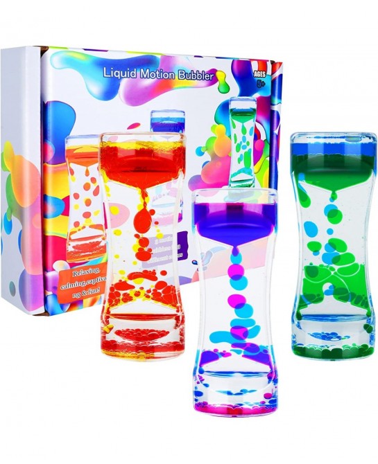 Liquid Motion Bubbler for Kids Adults Sensory Toys (3-Pack) Fidget Timer Liquid Toy Autism Toy Oil Water Desk Toy Anxiety Toy...
