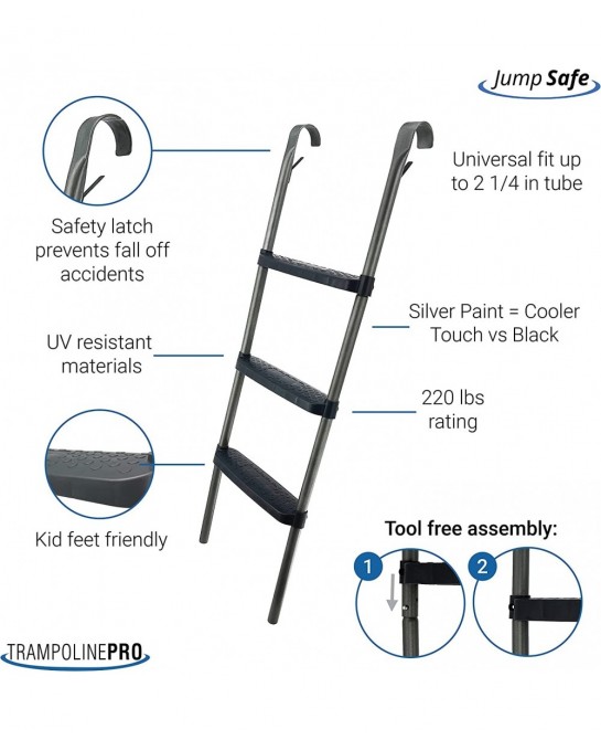 3-Step Trampoline Ladder with Tool-Free Assembly Wide Steps for Kids Safety-Latch Design Secures to Trampoline Frame TPro War...