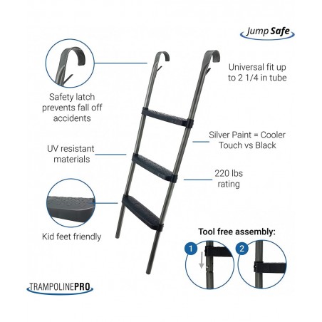 3-Step Trampoline Ladder with Tool-Free Assembly Wide Steps for Kids Safety-Latch Design Secures to Trampoline Frame TPro War...
