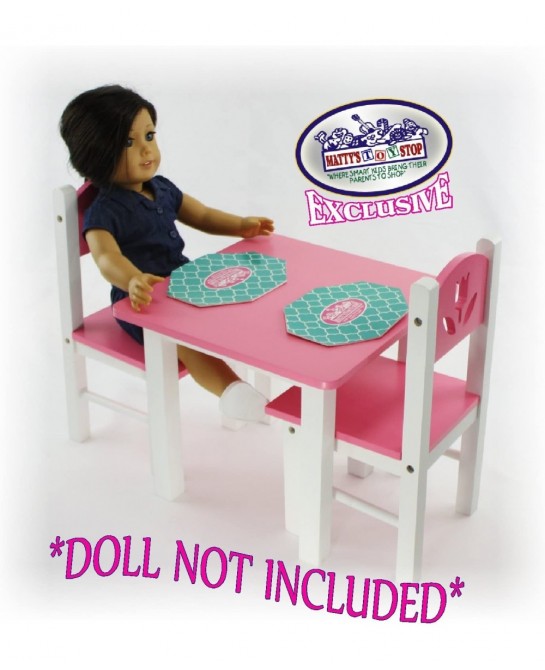 18 Inch Doll Furniture Pink/White Wooden Table and Chairs Set with Placemats (Floral Design) - Fits American Girl Dolls $49.3...