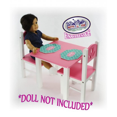 18 Inch Doll Furniture Pink/White Wooden Table and Chairs Set with Placemats (Floral Design) - Fits American Girl Dolls $49.3...