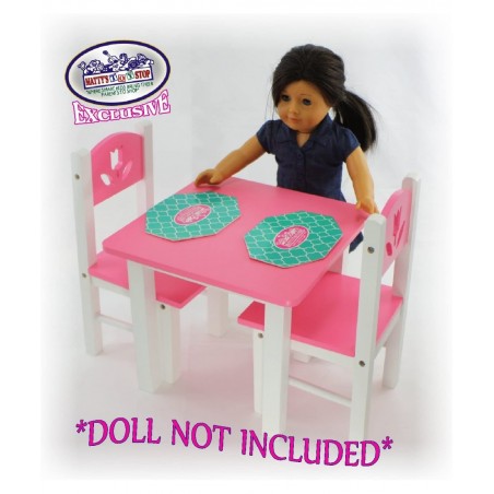 18 Inch Doll Furniture Pink/White Wooden Table and Chairs Set with Placemats (Floral Design) - Fits American Girl Dolls $49.3...