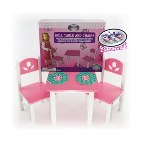 18 Inch Doll Furniture Pink/White Wooden Table and Chairs Set with Placemats (Floral Design) - Fits American Girl Dolls $49.3...