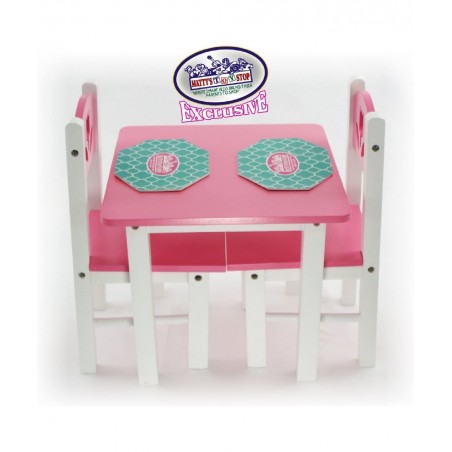 18 Inch Doll Furniture Pink/White Wooden Table and Chairs Set with Placemats (Floral Design) - Fits American Girl Dolls $49.3...