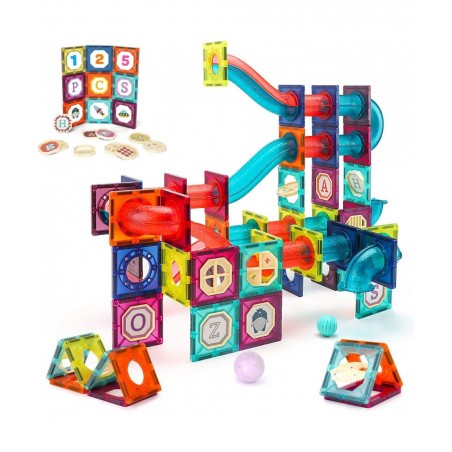 Magnetic Tiles 125PCS Magnetic Building Blocks for Kids 3D Magnet Tiles Pipeline Building Blocks Preschool Educational STEM T...