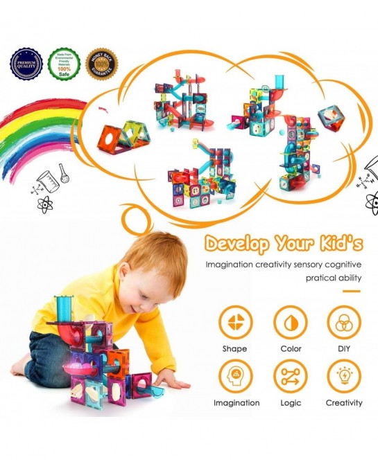 Magnetic Tiles 125PCS Magnetic Building Blocks for Kids 3D Magnet Tiles Pipeline Building Blocks Preschool Educational STEM T...