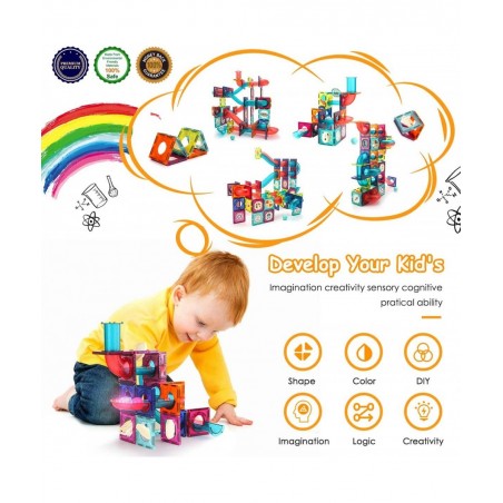 Magnetic Tiles 125PCS Magnetic Building Blocks for Kids 3D Magnet Tiles Pipeline Building Blocks Preschool Educational STEM T...