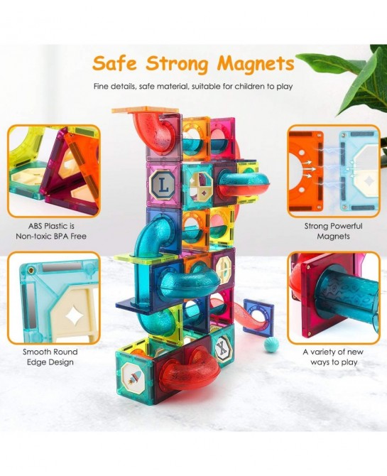 Magnetic Tiles 125PCS Magnetic Building Blocks for Kids 3D Magnet Tiles Pipeline Building Blocks Preschool Educational STEM T...