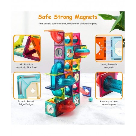 Magnetic Tiles 125PCS Magnetic Building Blocks for Kids 3D Magnet Tiles Pipeline Building Blocks Preschool Educational STEM T...