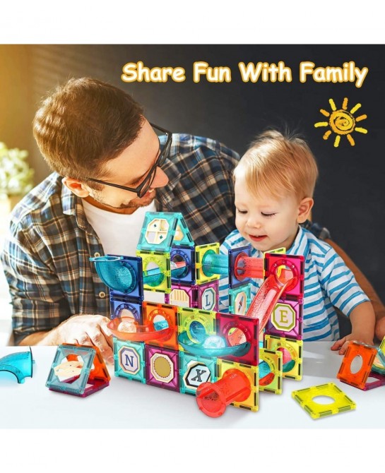 Magnetic Tiles 125PCS Magnetic Building Blocks for Kids 3D Magnet Tiles Pipeline Building Blocks Preschool Educational STEM T...