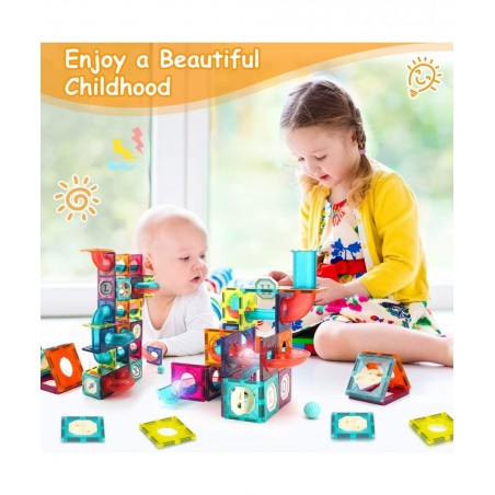 Magnetic Tiles 125PCS Magnetic Building Blocks for Kids 3D Magnet Tiles Pipeline Building Blocks Preschool Educational STEM T...