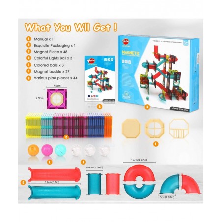 Magnetic Tiles 125PCS Magnetic Building Blocks for Kids 3D Magnet Tiles Pipeline Building Blocks Preschool Educational STEM T...