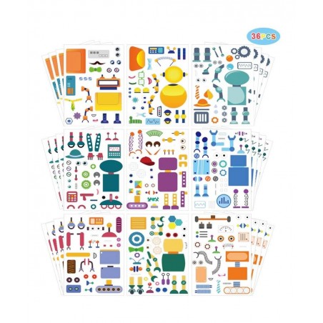 Robot Sticker for Kids & Toddlers Kids Stickers Make a Face Sticker Sheets Make Your Own Sticker. 36 PCS Kid's Crafts as Gift...