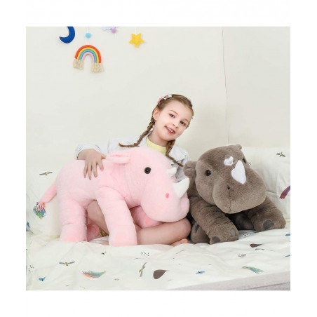 Giant Rhino Stuffed Animals Throw Pillow - Big Rhino Plush Toy Cute Soft Gift for Boy Girl Kids Gray 24 Inches $49.60 Kids' P...