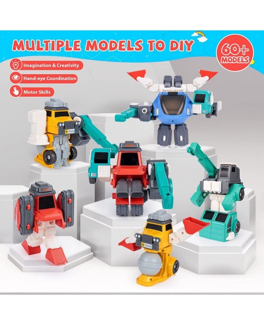 Transform Toys for 3 4 5 6 7 8 Year Old Boys Robot Toys for Kids 3-5 5-7 4 Magnetic Construction Trucks Vehicles w/ Play Mat ...
