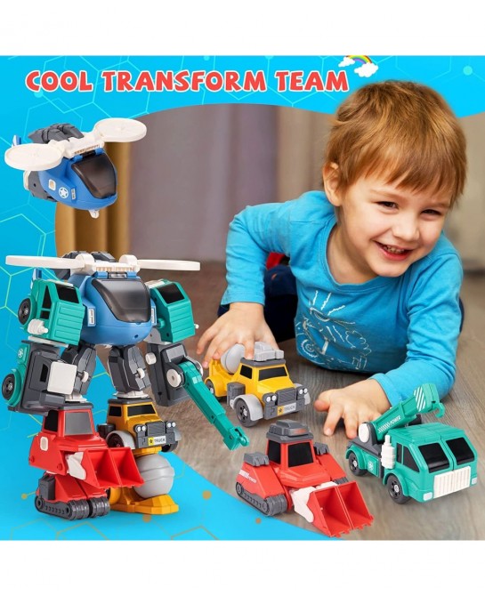 Transform Toys for 3 4 5 6 7 8 Year Old Boys Robot Toys for Kids 3-5 5-7 4 Magnetic Construction Trucks Vehicles w/ Play Mat ...