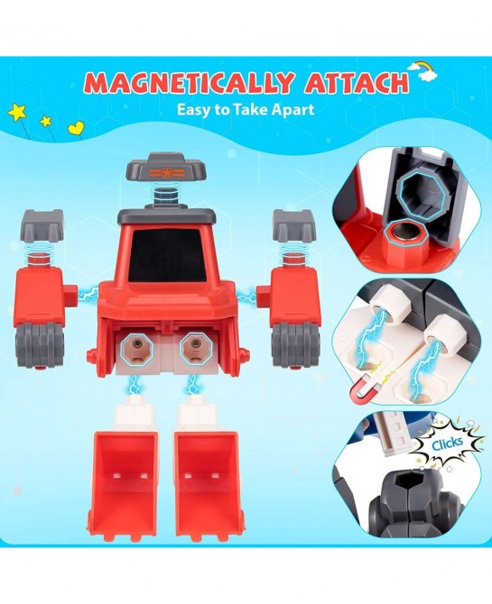 Transform Toys for 3 4 5 6 7 8 Year Old Boys Robot Toys for Kids 3-5 5-7 4 Magnetic Construction Trucks Vehicles w/ Play Mat ...