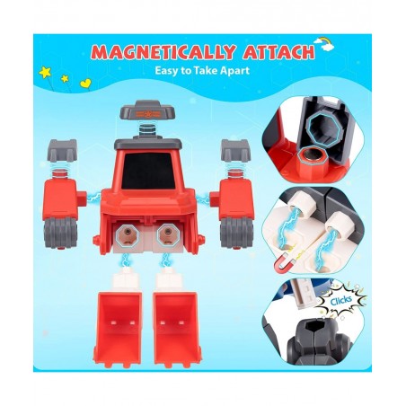 Transform Toys for 3 4 5 6 7 8 Year Old Boys Robot Toys for Kids 3-5 5-7 4 Magnetic Construction Trucks Vehicles w/ Play Mat ...