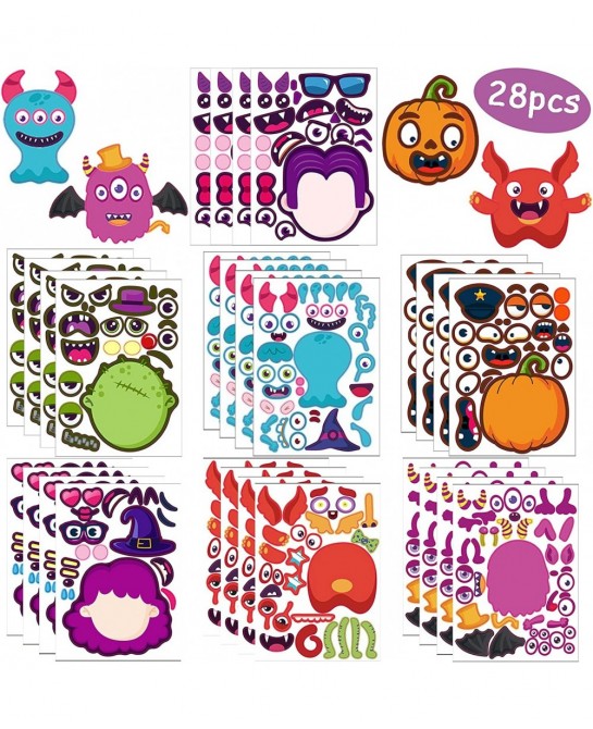 Halloween Party Favors Stickers for Kids - 28 Sheets Halloween Make Your Own Face Stickers for Kids Toddlers Halloween Activi...
