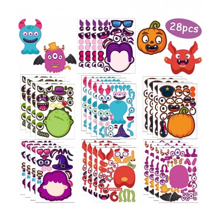 Halloween Party Favors Stickers for Kids - 28 Sheets Halloween Make Your Own Face Stickers for Kids Toddlers Halloween Activi...