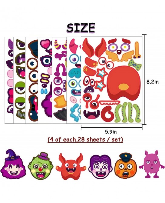 Halloween Party Favors Stickers for Kids - 28 Sheets Halloween Make Your Own Face Stickers for Kids Toddlers Halloween Activi...