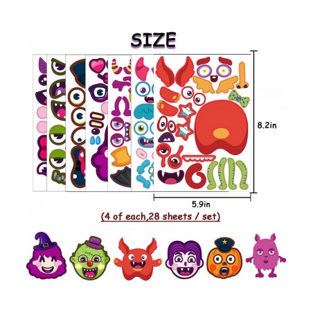 Halloween Party Favors Stickers for Kids - 28 Sheets Halloween Make Your Own Face Stickers for Kids Toddlers Halloween Activi...