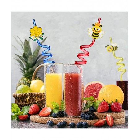 24 Reusable Bee Party Favors Straws for Bee Themed Party Supplies Goodie Gifts for Kids Birthday Party Supplies Bee Birthday ...